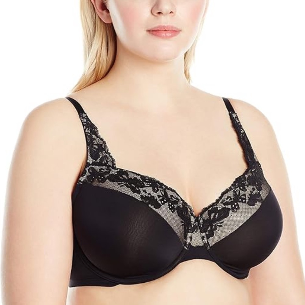 Olga Women's Plus Size Cloud 9 Underwire Contour Bra with Lace, Black, 40DD